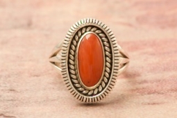 Artie Yellowhorse Genuine Coral  Sterling Silver Ring